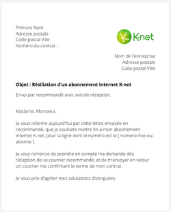 la lettre pour resilier un abonnement internet k-net